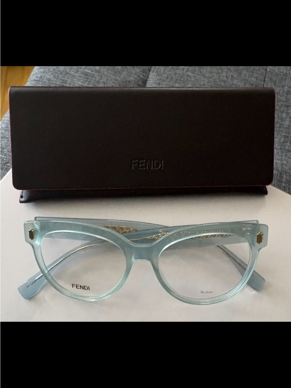 Fendi FF 0464 Translucent Light Blue Acetate Logo Cat Eye Eyeglasses Frames
